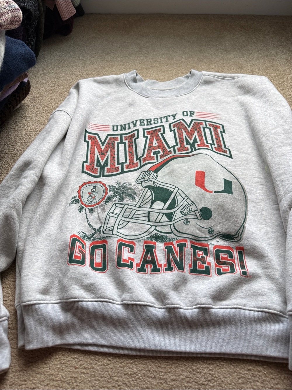 Hollister Light Heather Gray Univ. of Miami Boxy Fit Crew Sweatshirt- size XL